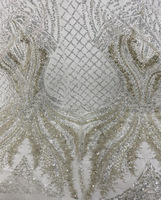 Grande Robe Florale Style Perles Brodées + 3/4mm Paillettes Robe de Mariée Tissu Dentelle