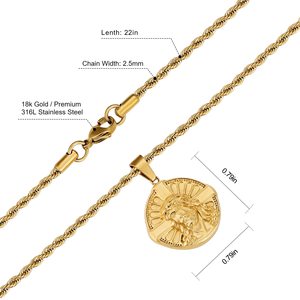 Pendentif pièce de monnaie Croix de Saint Christophe en acier inoxydable plaqué or 18 carats, Collier religieux vintage avec crucifix pour homme et femme - Product Image 5