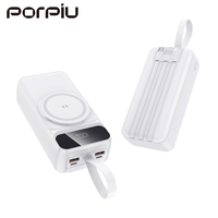 PORPIU Vente en gros de grande capacité, charge rapide PD22.5W, batterie externe 30000mAh avec câble magnétique sans fil intégré 15W pour Apple Android