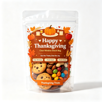 Sachet Doypack Transparent pour Thanksgiving, Sachet d'Emballage Refermable à Fermeture Éclair pour Snacks, Sachet en Plastique Transparent pour Bonbons