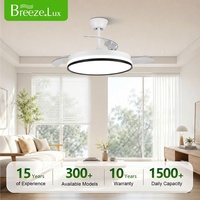 Ventilateur de plafond rétractable moderne de 42 pouces avec télécommande, moteur DC tout en cuivre, pales invisibles, ventilateur-lustre pour la maison