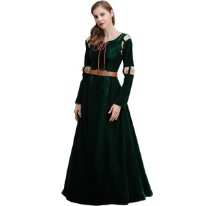 Robe de cosplay Brave Merida, costume médiéval en velours vert avec ceinture pour femmes - Product Image 2