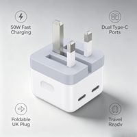 Nouveau produit 2026 Chargeurs adaptateurs double Type-C 50W Prise pliable Chargeur rapide universel pour Samsung/Iphone/Android