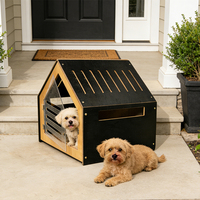 2026 Neues Design Umweltfreundliches Holz-Welpenhäuschen mit Dreieckiger Gestreifter Tür, Modische Indoor-Hundebox, Katzenhaus, Hundebett, Haustierheim
