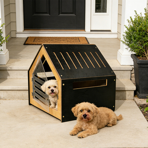 Nouvelle Maison pour Chiots <span class=keywords><strong>en</strong></span> Bois Écologique Style 2026, avec Porte Triangulaire Rayée, Cage Intérieure Tendance pour Chiens, Maison pour Chats, Lit pour Chiens, Niche pour Animaux de Compagnie - Product Image 1