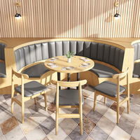 Combinaison de table et chaise pour restaurant à thème, restauration, hamburgers, hot pot, barbecue, salon de thé, café, avec panneau mural et canapé, en bois massif, style moderne