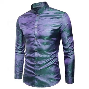 <span class=keywords><strong>Chemise</strong></span> décontractée à manches longues pour hommes pour l'été, le printemps Impression 3D Design Polyester simple boutonnage <span class=keywords><strong>XL</strong></span> rayé anti-rides Satin tissé - Product Image 6