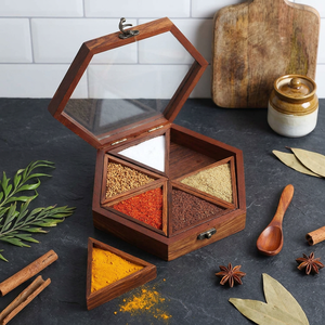 Hexagon Shaped Eco-Friendly Wooden <b>Herb</b> & Spice <b>Box</b> Pestle Mortar Stocked Home Kitchen Seasoning Tools Bulk Packaged QUALCOSA - Product Image 4