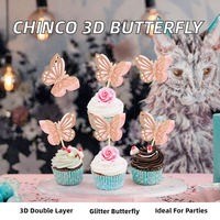 Ensemble de décorations pour cupcakes en forme de papillon découpées au laser avec paillettes or rose, rose bonbon, pour fête de naissance ou anniversaire