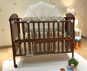 Wooden Baby Cot Design Adjustable Kid Toddler Beds Wooden Bed Child Sleeping Bed With Mosquito Net and Storage Space - Product Image 3