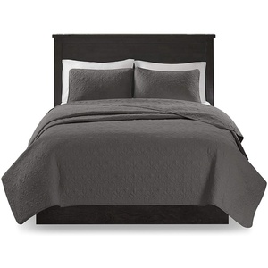 Cina All'ingrosso 3 Pezzo Solido In Microfibra Copertura di Base <span class=keywords><strong>Grigio</strong></span> Trapuntato Re <span class=keywords><strong>Copriletto</strong></span> Ricamati - Product Image 1
