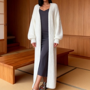 Cárdigan de punto blanco de imitación de visón para mujer, abrigo largo y holgado de otoño/invierno, a la moda - Product Image 4