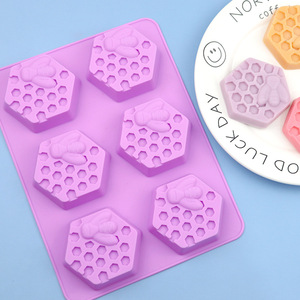 6 Cavity Honeycomb <b>Silicone</b> Cake Mold Hexagon Shape For <b>Baking</b> And Soap Making DIY Home Use Oven Safe - Product Image 1