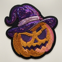 Nouveaux Patchs Thermocollants Géants en Chenille Brodés de Paillettes Citrouille Personnalisées pour Halloween 2026, Découpés au Laser pour Vêtements