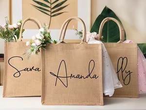 Custom Eco-friendly Logo Borsa Juta Stoffa Personalizzata Bolsa Sac En Jute Tas <strong>Gunny</strong> Recycled Shopping Tote <strong>Bag</strong> <strong>With</strong> <strong>Handle</strong>