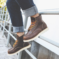 Bottes de Travail Américaines Rétro Western pour Hommes, Cousues Main, Style Vintage, en Cuir Véritable, Imperméables, Mode et Confortables