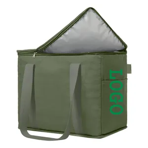 Saco térmico portátil com logotipo estampado verde oliva grande para trabalho ao ar livre, acampamento, piquenique, pesca, cerveja, à prova d'água, personalizado
