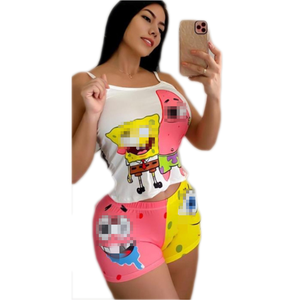 Nueva llegada de dibujos animados de 2 piezas de mujer corta ropa de dormir pijamas conjuntos de dibujos animados para adultos - Product Image 1