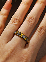 Peishang Schmuck 925 Sterling Silber 14K Vergoldet Bague Vintage Runder Zirkon Schwarzer Emaille-Einlage Ring