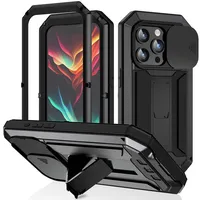 Coque de téléphone robuste en métal avec protection en verre trempé et support pour objectif d'appareil photo, compatible avec iPhone 17 16 15 14 13 Pro Max