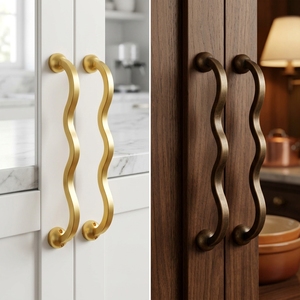 Wellenförmiger Griff im französischen Stil, Vintage-Messing, geschmiedet, oberflächenmontiert, für Schranktüren, Kleiderschränke, Designer-inspirierte, leicht luxuriöse Schubladengriffe - Product Image 5
