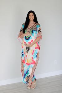 New Bohemian Style 100% Cotton <b>Kaftan</b> Colorful Floor Length V Neck Dress Women New Design <b>Summer</b> Clothing <b>Kaftan</b> Dress For Women - Product Image 5