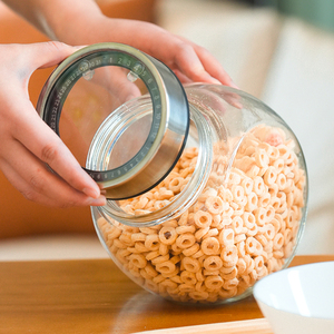 Lớn Vòng Thủy Tinh Trong Suốt Tổ Chức Thực Phẩm Cookie Lưu Trữ Hộp <span class=keywords><strong>Container</strong></span> Jar Set Với Ngày Chỉ Số Quay Số Có Nắp Đậy - Product Image 3