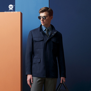 Giacca Safari da <span class=keywords><strong>Uomo</strong></span> <span class=keywords><strong>Blu</strong></span> <span class=keywords><strong>Navy</strong></span> con Colletto Rialzato, Multi-Tasche, Premium, Casual, per Viaggi d'Affari e Attività all'Aperto - Product Image 3