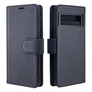 Genuine Pebble <strong>Leather</strong> case With 6 Card Slot Wallet <strong>Pouch</strong> for google PixeL6 Pro Emf protection Flip Phone case Cover - Product Image 1