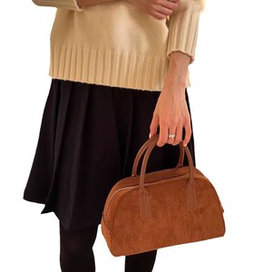 Sac Boston en daim <span class=keywords><strong>marron</strong></span> de qualité supérieure pour femmes Sac à main à fermeture à glissière avec doublure en polyester Sac fourre-tout pour le bowling - Product Image 5