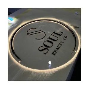 Logotipo de acrílico transparente con luz Led Golden Mirror Letters Business Signs para tienda