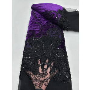 Tela de Encaje de <span class=keywords><strong>Terciopelo</strong></span> de Lujo al por Mayor de Alta Calidad, Bordada con Cuentas, Tul Francés con Lentejuelas, para Vestido de Novia o de Noche, 5 Yardas - Product Image 2