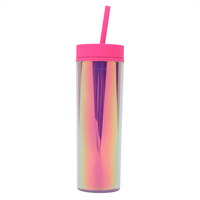Mug de voyage réutilisable 16oz à double paroi en plastique, couleur dégradée, pour le camping, résistant à l'eau bouillante