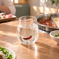 Verre à boire en verre borosilicate haute résistance avec motif piment 3D à l'intérieur, fait main, transparent, pour eau, jus, boissons glacées, cadeau pour fête ou événement.