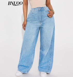 Jeans <span class=keywords><strong>Donna</strong></span> Personalizzati a Gamba Dritta e Vita Alta Vendita Diretta dalla Fabbrica, <span class=keywords><strong>Pantaloni</strong></span> <span class=keywords><strong>Classici</strong></span> in Denim Larghi e Comodi - Product Image 1
