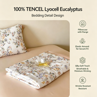 Parure de lit moderne 100 % Lyocell et soie, motif végétal imprimé, respirante, rafraîchissante, écologique, 300 fils au pouce carré