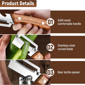 Nouvel éplucheur de légumes multifonctionnel 2-en-1 en acier inoxydable avec manche en bois et ouvre-bouteille pour fruits et citrouilles - Product Image 6