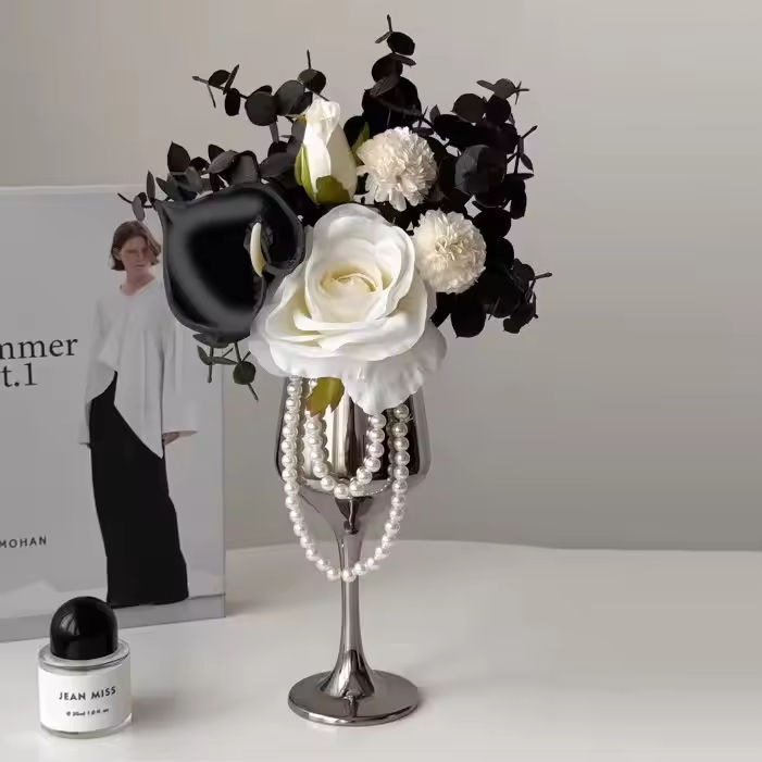 แก้วเงิน + ช่อดอกยูคาลิปตัส + สร้อยคอมุก