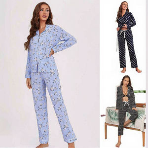 KISS ME ANGEL – Ensemble de pyjama ajustable à col en V pour femme, orné de fleurs, respirant, idéal pour l'été ou l'hiver - Product Image 2