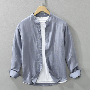 Camisas de Lino y Algodón Transpirables de Manga Larga con <span class=keywords><strong>Cuello</strong></span> Alto Casuales de Alta Calidad a Precio de Mayoreo para Hombre - Product Image 4