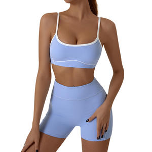 Costume de Yoga <span class=keywords><strong>nu</strong></span> à haute élasticité pour femmes grande taille léger taille élastique contraste soutien-gorge sangle hanche levage Fitness ligne Shorts - Product Image 3