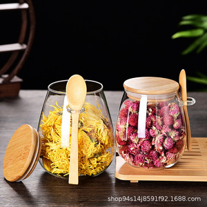 Cao cấp thủy tinh trong suốt trà Canister với muỗng Nắp thiết kế hiện đại Jar cho nhà bếp lưu trữ của trà gia vị và hoa - Product Image 6