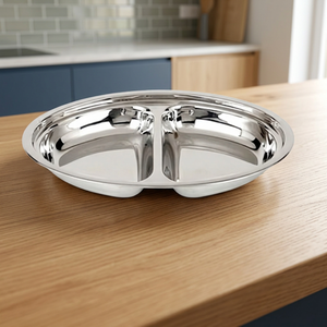 Durable Quality Commercial Grade Stainless Steel Twin Tray Double Compartment Dishwasher Safe Polished Metal Finish Serving Tray - Product Image 3