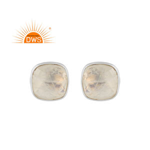 Pendientes de piedra lunar de arcoíris, joyería de plata fina, diseño de cojín, arcoíris, piedra lunar, pendientes de tuerca de piedras preciosas - Product Image 1