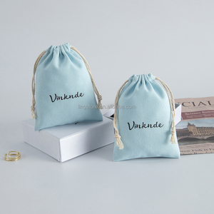 New Eco-friendly <b>Light</b> Blue Cotton Canvas Drawstring Bag 10x15 cm Jewelry Pouch Cotton <b>Rope</b> Women Girls Fashionable Container - Product Image 5