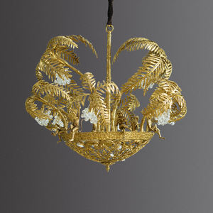 Lustre de luxe en <span class=keywords><strong>laiton</strong></span> à <span class=keywords><strong>suspension</strong></span> unique en forme de <span class=keywords><strong>feuille</strong></span> de palmier, éclairage en cristal et lampe suspendue - Product Image 4