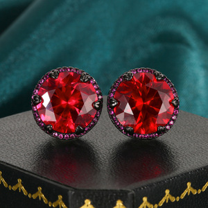 Vintage Jewelry Eco-friendly Copper Black Gold Plated Round Cut 12MM Multicolor Cubic Zirconia Fashion <b>Stud</b> <b>Earrings</b> Gifts - Product Image 5
