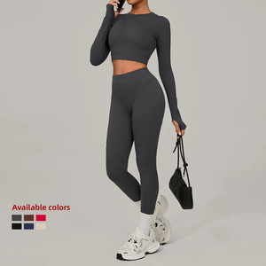 Completo Sportivo Invernale da Donna 2 Pezzi, Stile Europeo Americano, Solido, Aderente, Spazzolato, per Yoga, Asciugatura Rapida, Traspirante, per Fitness e Corsa all'Aperto - Product Image 2