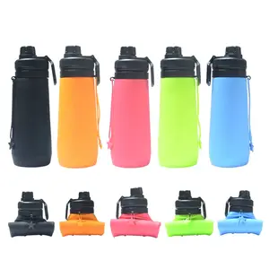 Botol air silikon logo kustom tidak beracun bebas bpa dapat dilipat botol air dapat dilipat anak-anak
