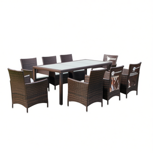 Outdoor <b>Garden</b> Furniture Set Brown Steel Frame PE Rattan Glass <b>Table</b> <b>8</b> <b>Seater</b> Contemporary Design Weather Resistant - Product Image 1